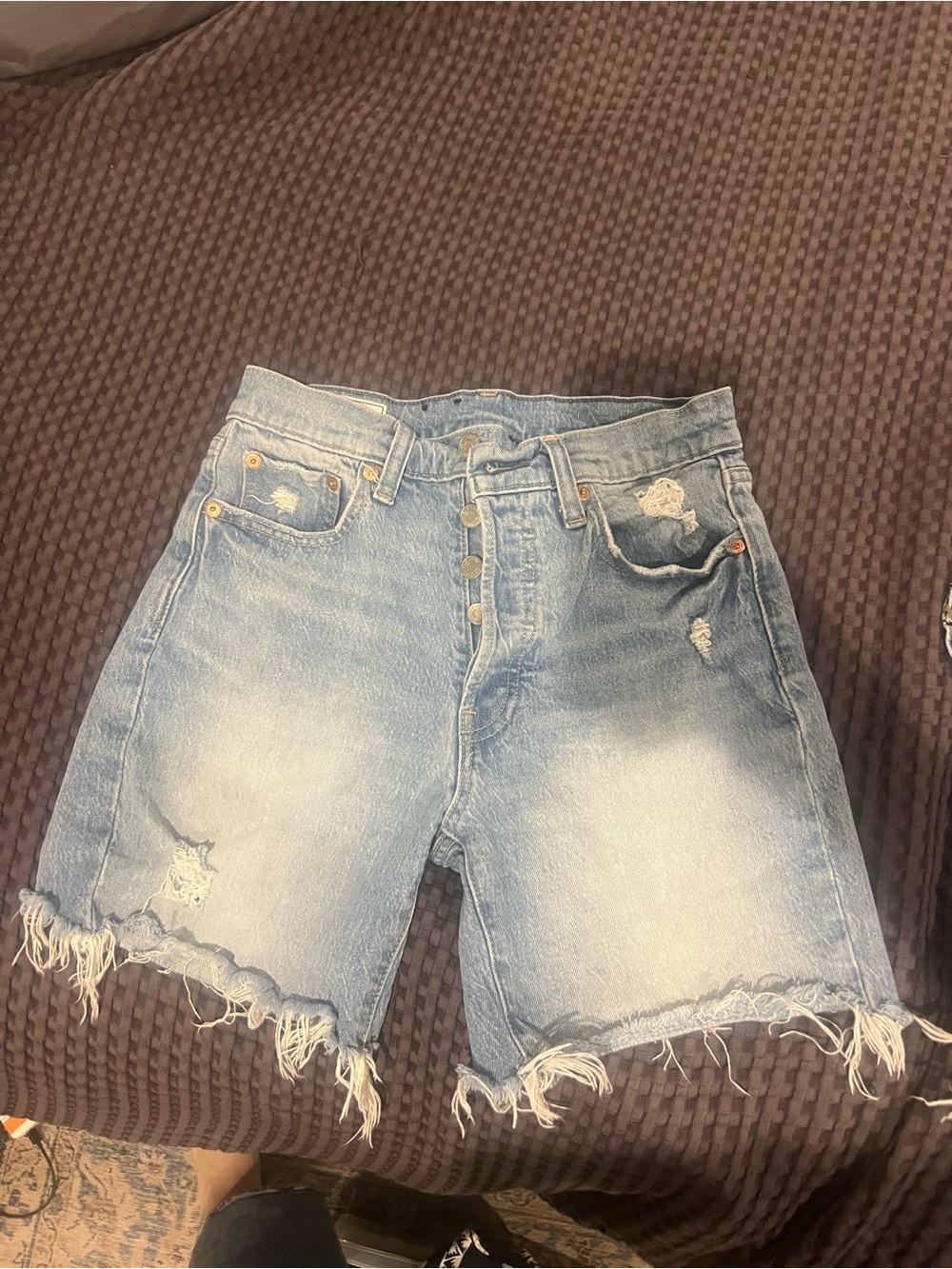 GAP Light Blue Distressed High-Waist Denim Shorts